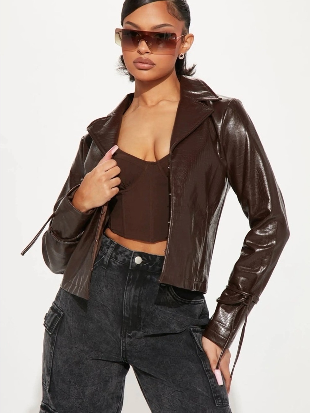 Fashion Nova Faux Leather Cropped Moto Jacket